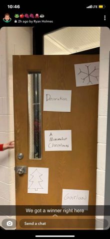 Mrs. Volpes homeroom took a minimalist approach to Christmas door decorating.