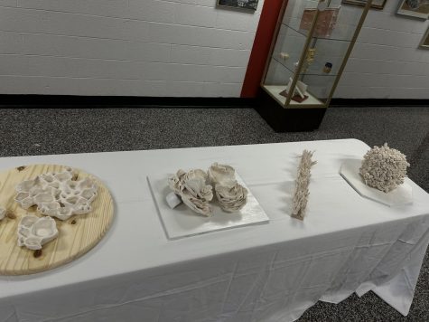 Ceramics crafted in unique designs were among the student works exhibited during Fine Arts Week.