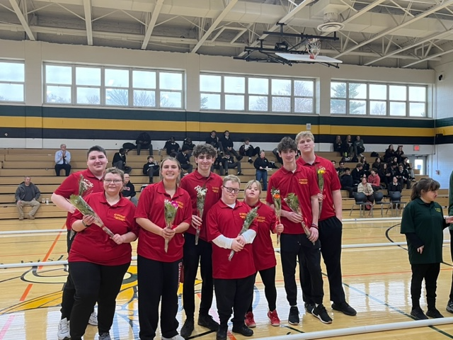 The seniors on Archbishop Carrolls Unified Bocce team are honored during the contest against Archbishop Wood.