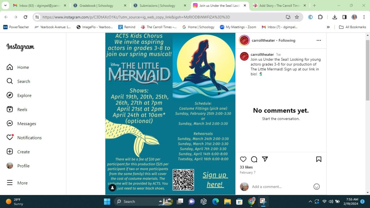 ACTS published an ad on Instagram to help in its search for children to perform in the spring production of The Little Mermaid.