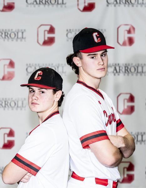 Brothers Liam Wray, a sophomore, and Gavin Wray, a senior, pitched during Carrolls loss to The Haverford School on Tuesday.