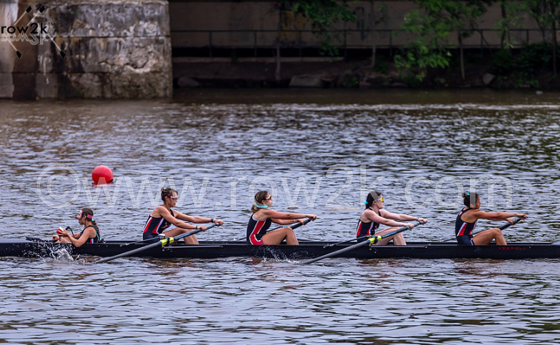 The girls varsity four reach the grandstands before placing 19th in the Stotesbury Cup Regatta.

