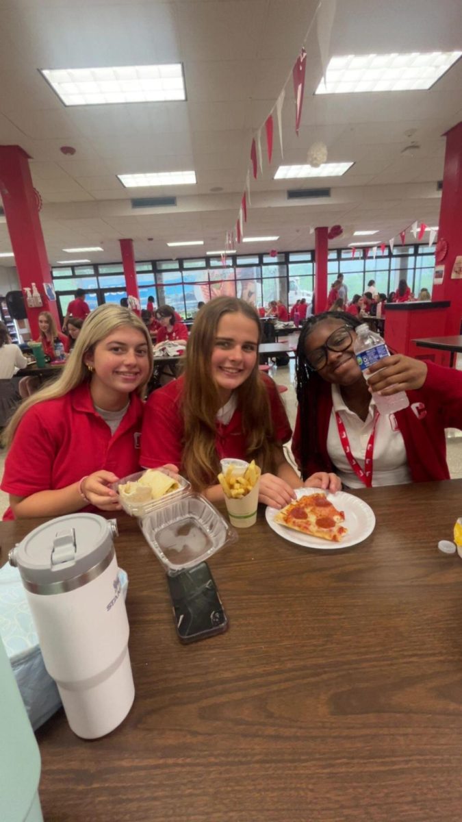 It's lunchtime for Veronica Himes, Sophia McCullough, and Shaylin Bell.
