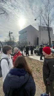 Respect Life Club members Grace Lazzari, Joe Lazzari, and Owen Gallagher begin the March for Life.

